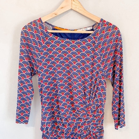 Boden Harper Stretch Knit Faux Wrap Day Dress blue cream pattern size 6 - Picture 7 of 12